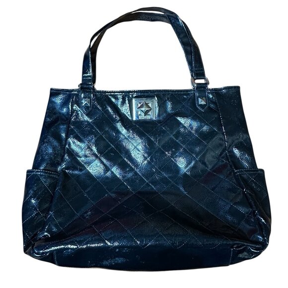 Kenneth Cole Reaction Large Quilted Tote Black Patent Leather Boho Shoulder Bag - Picture 8 of 8